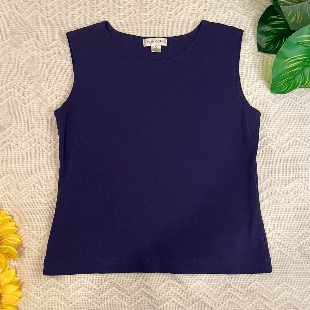 Women’s Casual Corner Purple/Navy Sleeveless Top - Picture 2 of 4